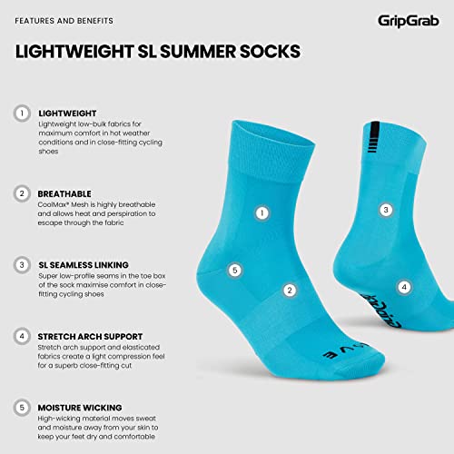 Image of GripGrab Lightweight SL Summer Cycling Socks - 2 Lengths, Road & Gravel | Breathable Coolmax mesh, stretch arch support, short ~3.5 in or tall ~6 in cuff - road, MTB, gravel & indoor biking