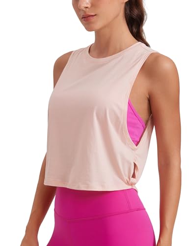 Image of CRZ YOGA Pima Cotton Dropped Armhole Tank | Workout, Naturally Soft, Loose Fit, Crop, Crewneck, Knotted Sides, Sleeveless Tops for Women