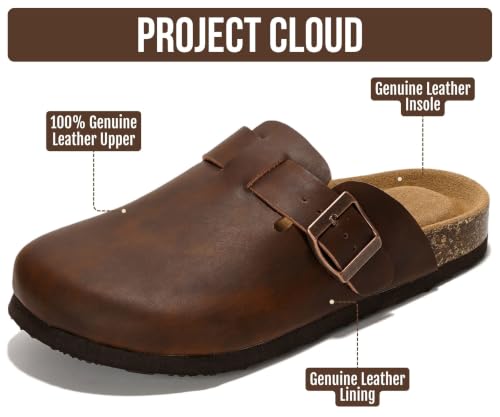 Image of 100% Genuine Leather Slip-on Footbed Clogs for Women - Fall Shoes for Women