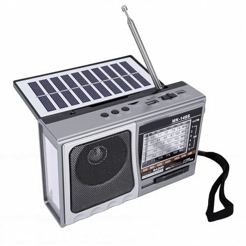 Bewinner Radio de Emergencia Solar Bluetooth con Linterna LED, Radio Meteorológica Portátil Am FM SW, Carga USB, Altavoz Inalámbrico para Acampar, Senderismo, Viajes