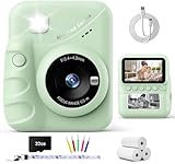 TIATUA Kinderkamera Sofortbildkamera, 48MP 3.0 Zoll Sofortbildkamera Kinder mit 32G Karte & 3 Rollen Druckpapier, Geschenke für Jungen & Mädchen von 3-12 Jahren (Grün)