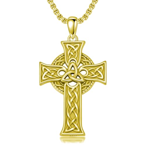 Cadeau religieux croix celtique homme LONAGO collier doré idéal pour baptême et fête