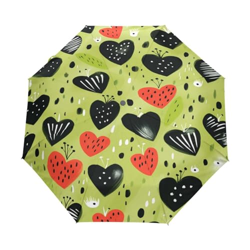 KAAVIYO Doodle Cartoon Hearts Umbrella Windproof Automatic Foldable Umbrells Auto Open Close for Men Women Kids
