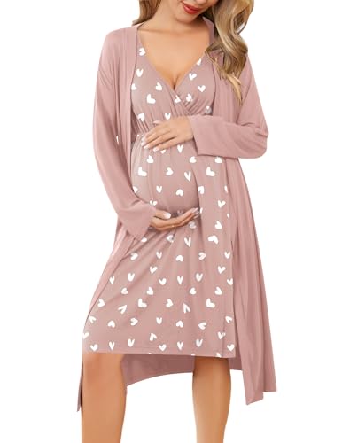 Image of Ekouaer Maternity Nursing Gown and Robe Set Labor Delivery Nursing Nightgowns for Breastfeeding Pregnancy Clothes