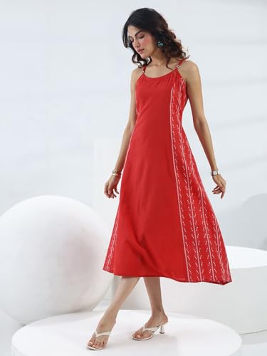 Image of Printed Cotton Blend A Line Dress
