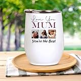 EKAM Personalised Gifts for Mum Mothers Day, Customised Photo Wine Mug Cup, 12oz Stainless Steel Insulated Travel Tea/Coffee Mug - Add Your Photos - Mum Birthday Gifts from Daughter Son