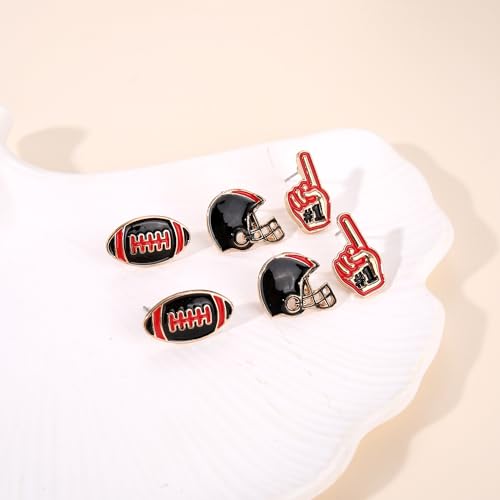 3 Pairs Football Earrings for Women Game Day Earrings Alloy Football Helmet Stud Earrings Fun Team Color Statement Earrings Game Day Team Supports Fan Jewelry Gift 5