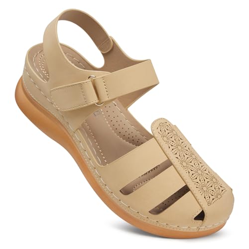 Image of SHIBEVER Wedge Sandals for Women Comfortable Closed Toe Dressy Summer Shoes | Comforta for 40% Enhanced Arch Support Fisherman - No Ankle Rubs for All-day Commutes Lightweight Casual Outdoor Shoes