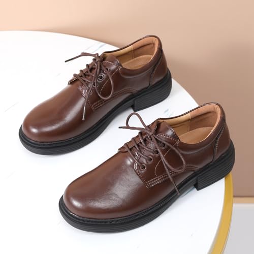 Image of OKJ Oxford Shoes for Women, Black Womens Oxford Shoes Leather Platform Women's Oxfords Comfortable Dressy Slip On, Lace Up Loafers Casual Work Business Dress Office Oxfords Shoes