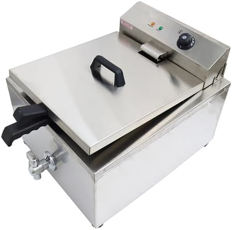 INTSUPERMAI 110V 2000W 22L Electric Industrial Funnel Cake Deep Fryer Temperature Control French Donuts Stainless Steel Commercial Single-cylinder Fryer with 2 Removable Rings