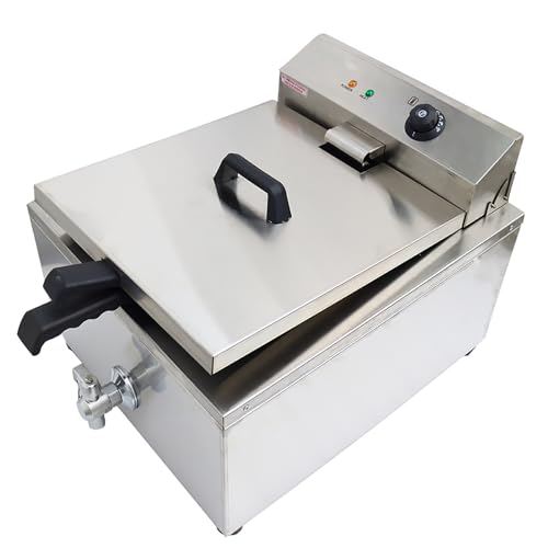 INTSUPERMAI 110V 2000W 22L Electric Industrial Funnel Cake Deep Fryer Temperature Control French Donuts Stainless Steel Commercial Single-cylinder Fryer with 2 Removable Rings