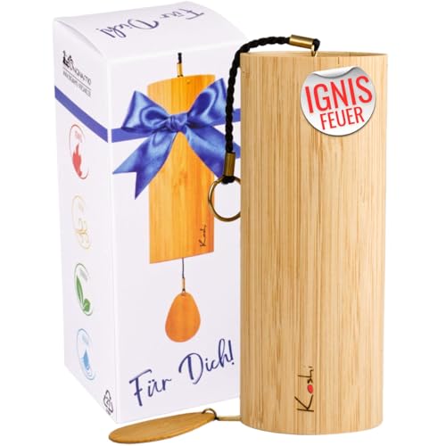 Koshi Klangspiel aus Bambusfurnier Ignis Feuer | Windspiel mit Geschenkverpackung | Geschenkbox | Verpackung