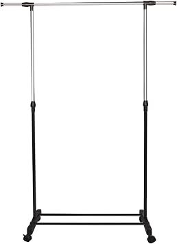 Garment Rack, Height Adjustable Clothing Rack, Standard Rolling Clothes Organizer on Wheels for Hanging Clothes Skirts Shirts Black