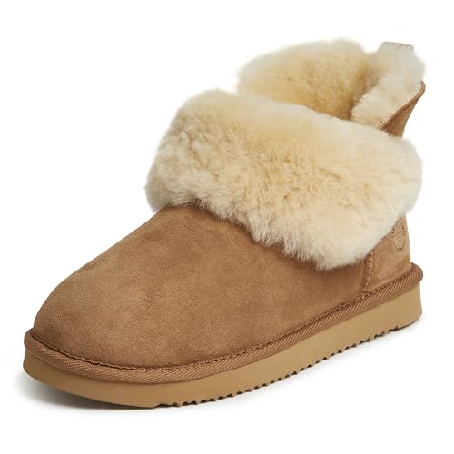 Dearfoams Women's Fireside Perth Genuine Shearling Indoor/Outdoor Water Resistant Foldover Boot