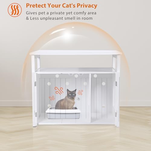 Cat Litter Box Enclosure with Storage Shelf Hidden Litter Box Furniture Indoor Cat Washroom Wooden Cat House Table Nightstand - Thumbnail 4