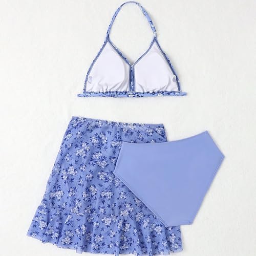 Girl's 3 Piece Halter Bikini Sets Tropical Floral Bathing Suit with Cover Skirt Swimsuit Teen Girls Beach Swimwear2