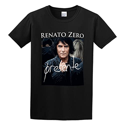 Soft and comfortable Round Neck T-Shirt, Summer Trendy Clothing Renato Zero Presente T-Shirt Black 3XL
