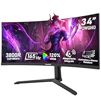 Gawfolk Monitor Gaming Curvo Ultrawide 34 Pollici 165Hz, Schermo PC 3800R 21:9 UWQHD (3440×1440), 120% sRGB, 1ms, Adaptive Sync, Display Port, HDMI, Regolabile in Altezza, Altoparlanti Integrati -Nero