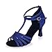 PALHERU T-Riemen Latein Tanzschuhe Ausgestelltes Absatz Sandalen Indoor Weiche Sohle Tango Salsa Modern Dance Schuhe Einstellbar Schnalle,Blau,41 EU