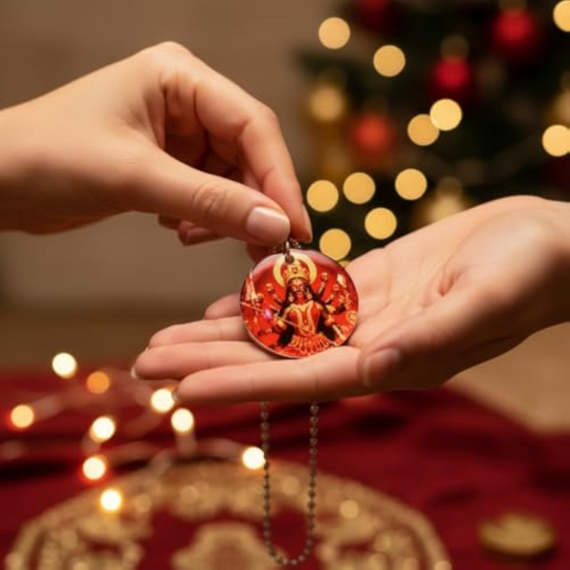 Kali Mata Mahakali Red Acrylic Pendant with Bead Chain