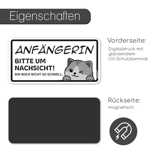 Auto-Magnet-Schild Anfängerin! Katze I 20 x 10 cm I Fahranfänger-in I kfz768
