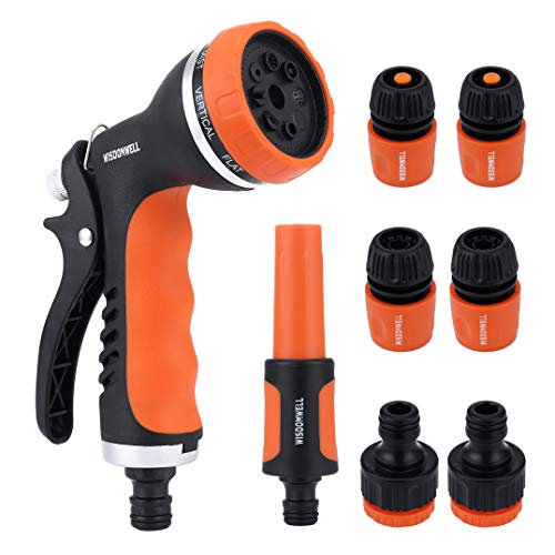 WISDOMWELL Gartenschlauch-Sprühpistolen-Set & Schlauchanschluss, Starter-Set, 8 Muster, Hochdruckdüsen, Anti-Rutsch-Design, perfekt für Bewässerung von Pflanzen, Autowäsche, Dusche, Haustier Cover