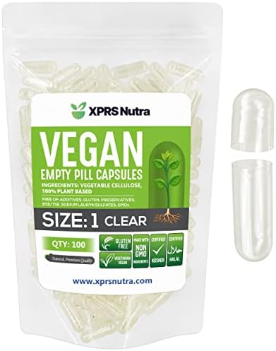 XPRS Nutra Size 1 Empty Capsules - 100 Count Clear Empty Vegan Capsules - Vegetarian Empty Pill Capsules- DIY Vegetable Capsule Filling- Veggie Pill Capsules Empty Caps