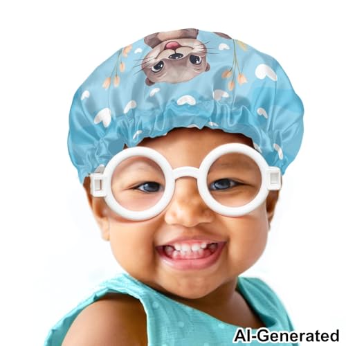 Image of Otter Print Kids Satin Sleep Cap Satin Bonnet Boys Girls Beanie for Night Sleeping Spring Summer Fall Winter Curly Hair Cap for Toddler Children Baby Headwear