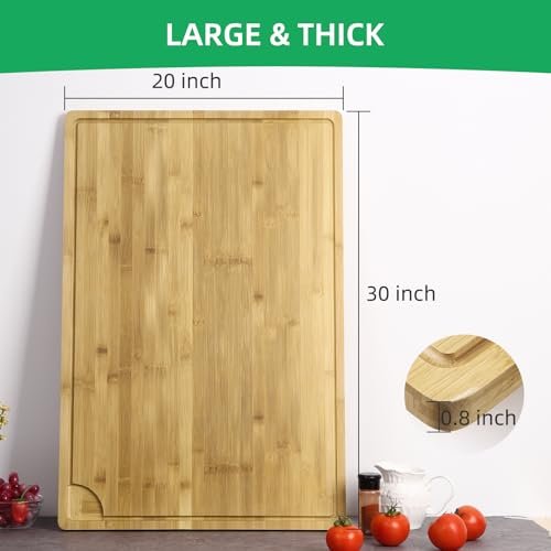 GarveeHome Extra Large Bamboo Cutting Board, 30 x 20 Inch Wooden Chopping Board for Kitchen, Butcher Block with Juice Groove and Handles, Stove Top Cover, Over Sink Noodle Board