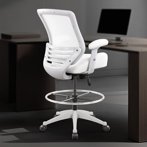 Image of BOLISS 400lbs Mesh Ergonomic Office Drafting Chair Big Adjustable Foot Ring Height Adjustable Armrest (Wht)