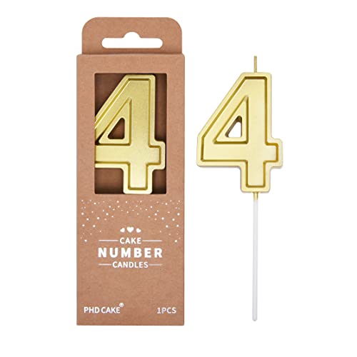 PHD CAKE 2,76 Zoll Luxe Gold 4 Zahl-Geburtstags-Kerzen, Goldzahl-Kerzen, Kuchen-Zahl-Kerzen, Partei-Feier