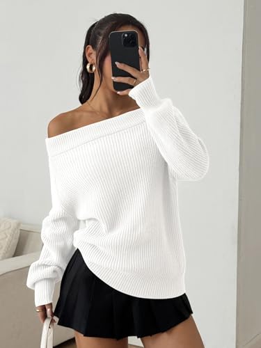 Image of ZAFUL Sweaters for Women Off Shoulder Knit Sweater with Long Sleeve Loose Pullover Jumper Tops