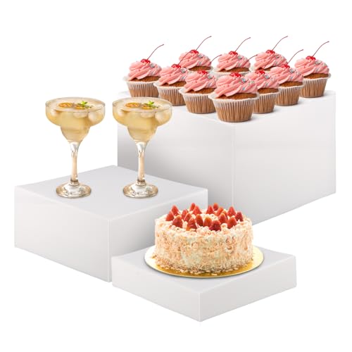 Dokeno 3 Stück Acryl Display Ständer, Tortenständer, Buffet ständer, Präsentationsständer, Lebensmittel-Ständer, Dessert Ständers für Schmuck, Parfüm, Figuren, 15 cm, 18 cm, 20 cm, Weiß