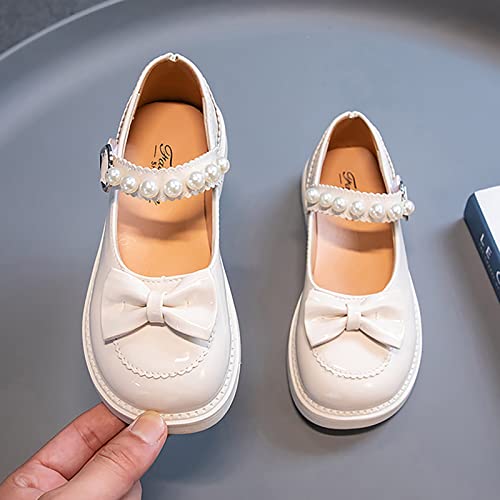 Girls Sandals Girls Dress Shoes Wedding Bowknot Leather Shoes Princess Shoes Party School Shoes Book Slippers (White, 35 Big Kids)2