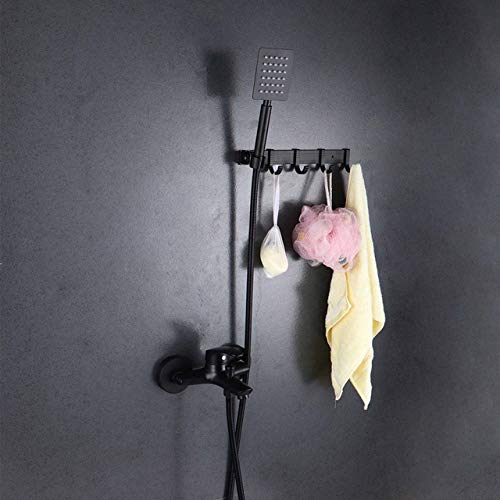 TLLZYBN Shower Set, Black Brass Bathroom Bath Shower Faucet Bath Faucet Mixer Tap with Robe Hook Wall Mounted Black Shower Set Bathroom Black Shower,with Robe Hook D