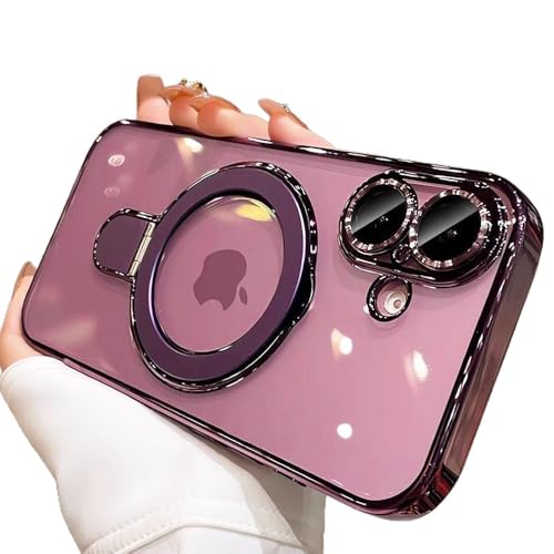Image of Magnetic Case for iPhone 16 Plus Case Stand & Ring Holder Compatible with MagSafe Built-in Camera Lens Protector Shockproof Phone Case for iPhone 16 Plus 6.7 inch - Purple