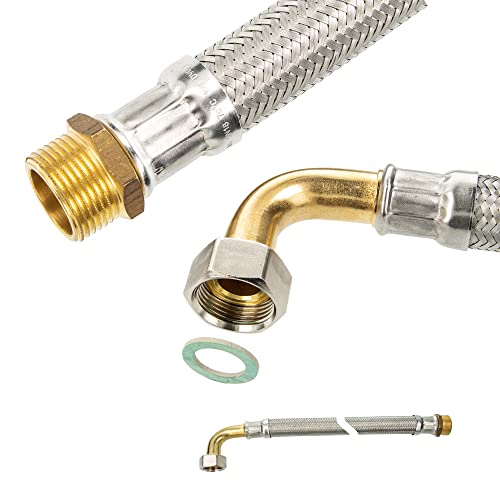 Panzerschlauch DN 13-1/2 ÜWM-Bogen 90° x 1/2 AG x 500 mm, DVGW, KTW-A