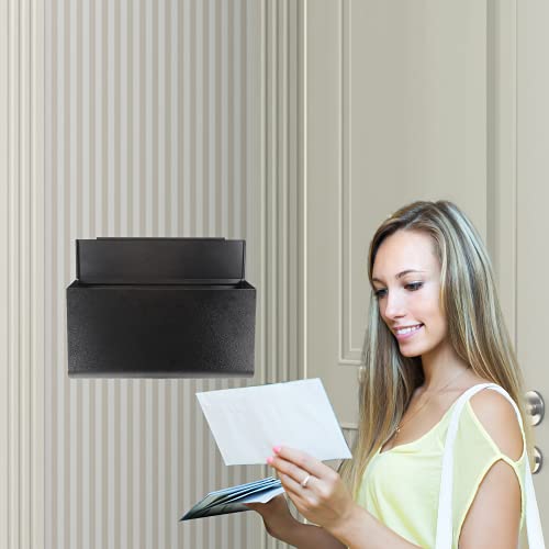 Pochar Rainproof Galvanized Steel Wall Mount Mailbox With Red Flag - Wall Mountable Large Hanging Mailboxes For Outside - Water Proof And Rust Proof Keyless Mailbox (16.3'' X 3.9'' X 9.6''), Black #TOP6