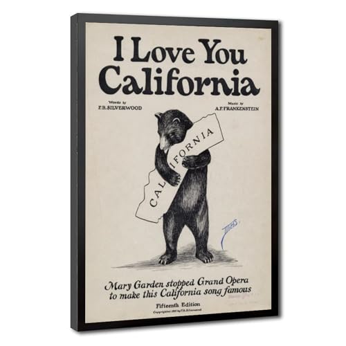 Impression sur toile haut de gamme I Love You California avec cadre suspendu en bois