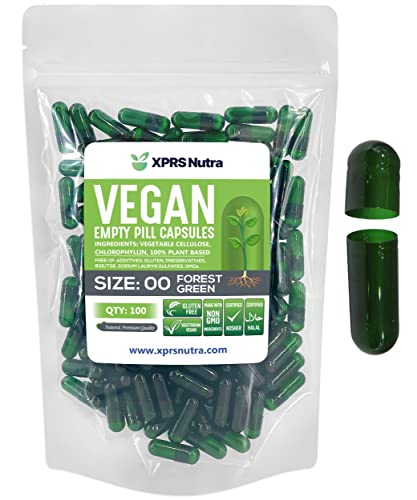 Image of XPRS Nutra Size 00 Empty Capsules - 100 Count Empty Vegan Capsules - Vegetarian Empty Pills - DIY Vegetable Capsule Filling- Veggie Pill Caps (Forest Green)