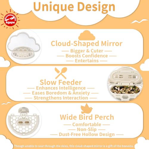 Image of Agape Parakeet Mirror with Perch & Slow Feeder, Bird Cage Accessories for Small Parrots to Expend Energy, Bird Toys for Boredom&Anxiety, Interactive Toy for Cockatiel, Lovebird, Conure, Finch, Budgies