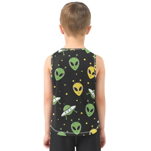 J JOYSAY Aliens Spaceships Dots Boys Tank Top Sleeveless Muscle Shirts Quick Dry Active Workout Sport Kids T-Shirts 3-15T3