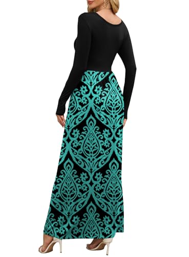Image of DEARCASE Women's Maxi Dress Long Sleeve Crewneck Loose Plain Casual Empire Waist Fall Party Long Dresses with Pockets