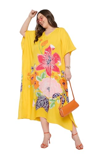 Image of Gypsie Blu Women Plus Size Kaftan Dress Beach Cover Up Maxi Dresses for Women, V-Neck Kimono Sleeve 1X-3X