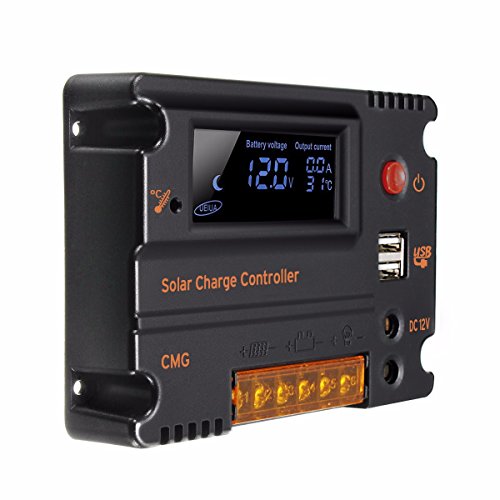 MOHOO 20A 12V 24V Solar Charge Controller Auto Switch LCD Intelligent Panel Battery Regulator Charge Controller Overload Protection (20A)