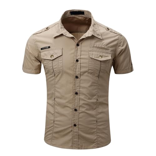 Camisa de manga corta para hombre: estilo cargo y doble bolsillo ideal para tus días de verano