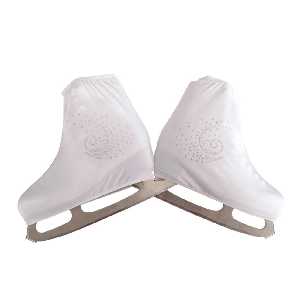 Blausky 1 Pair Unisex Velvet Skates Covers, Figure Skating Shoe Covers with Rhinestones, Cover Socks, Tear-Resistant & Elastic Cover for Inline Skates, Roller Skates and Ice Skates, White, S (28-32)