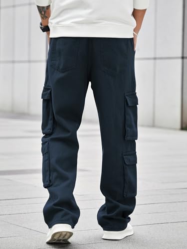 Image of Men's 8 Pocket Cargo Pants | Premium Cotton Twill Baggy Fit Trousers | Stretchable Casual Streetwear Cargos | Mid Rise