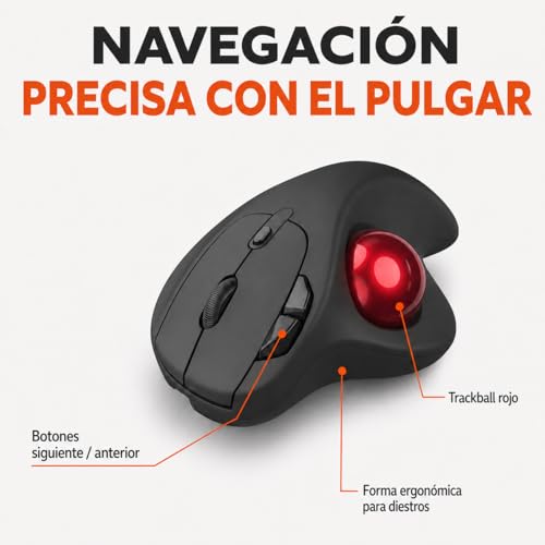 Ratón trackball ergonómico con receptor dual USB y diseño compacto para PC 4