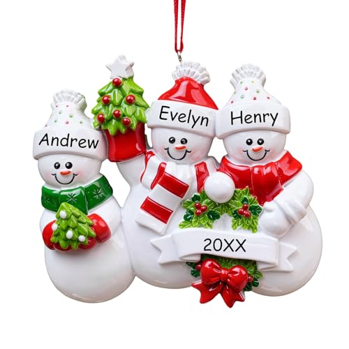 Adornos Navidad Personalizados 2025 - Familia de Muñeco de Nieve con Nombres, Decoración Árbol de Navidad, Regalo Familiar Navideño Único,3 Persona